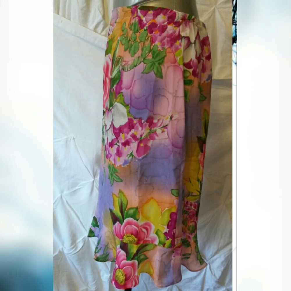 NWOT Diane Gilman Silk Floral Skirt - Picture 2 of 4